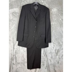 Vitali Mens Black 4 Button Suit Set Jacket Pants Size 44R W33 L31 Viscose Blend